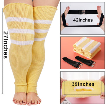 Plus Size Leg Warmers for Women-Cream Yellow & White - Moon Wood