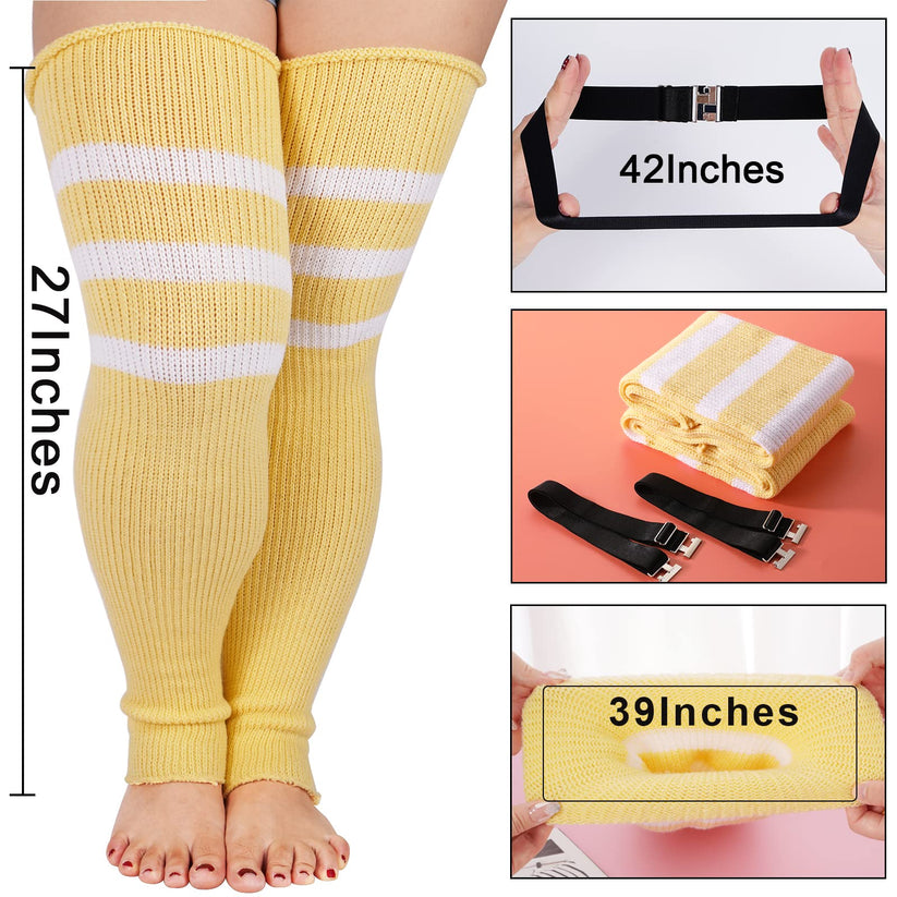 Plus Size Leg Warmers for Women Yellow White Moon Wood
