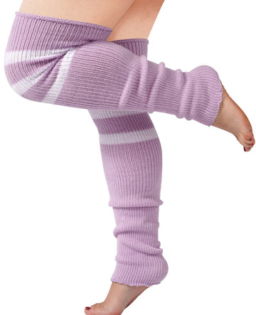 Plus Size Leg Warmers for Women-Light Purple & White