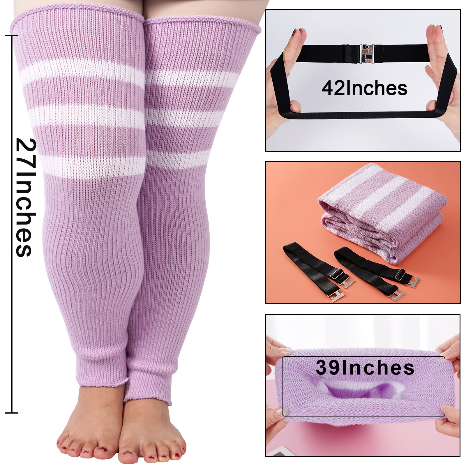 Plus Size Leg Warmers for Women-Light Purple & White - Moon Wood