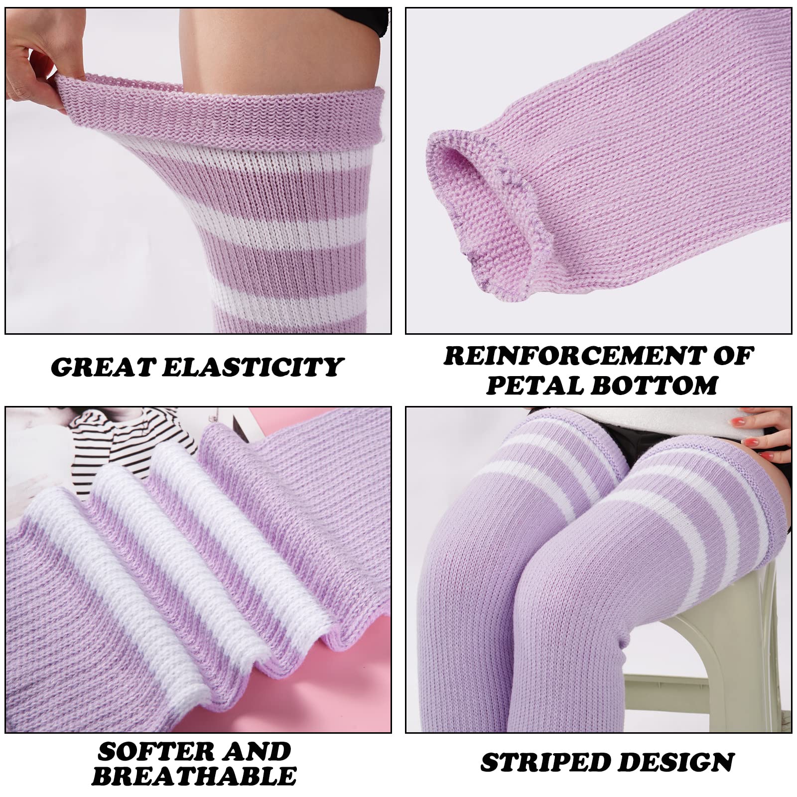 Plus Size Leg Warmers for Women-Light Purple & White - Moon Wood