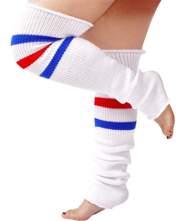 Plus Size Leg Warmers for Women-White & Blue & Red - Moon Wood