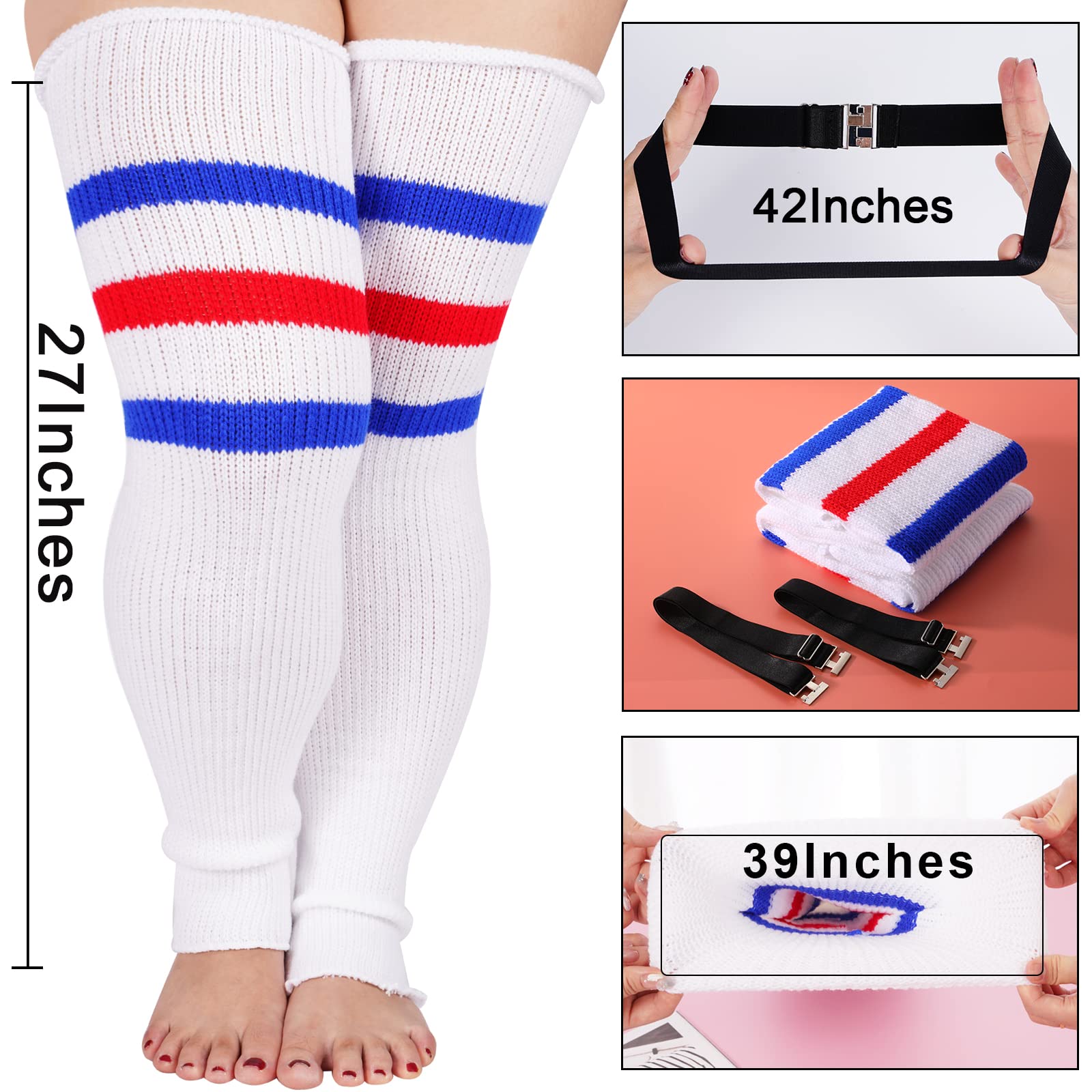 Plus Size Leg Warmers for Women-White & Blue & Red