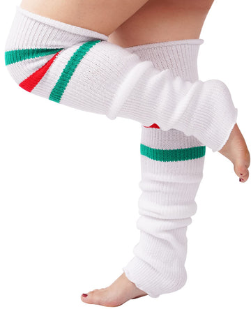 Plus Size Leg Warmers for Women-White & Green & Red