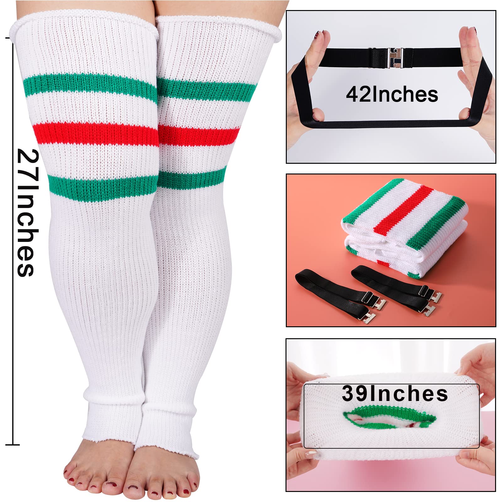 Plus Size Leg Warmers for Women-White & Green & Red - Moon Wood
