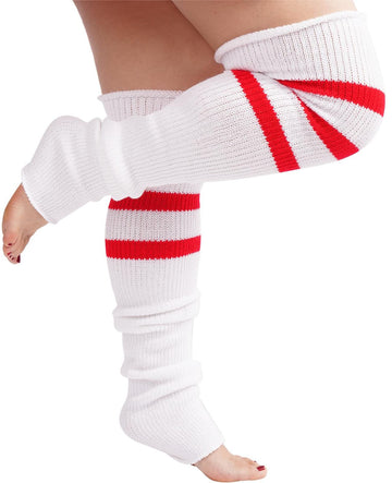 Plus Size Leg Warmers for Women-White & Red