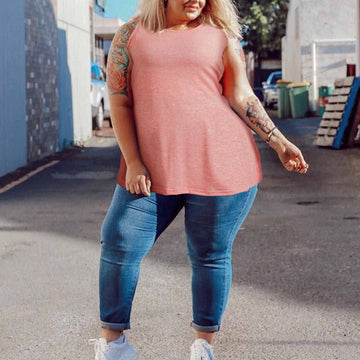 Plus Size Tank Tops for Women Summer Sleeveless T-Shirts Loose-Dark Pink - Moon Wood