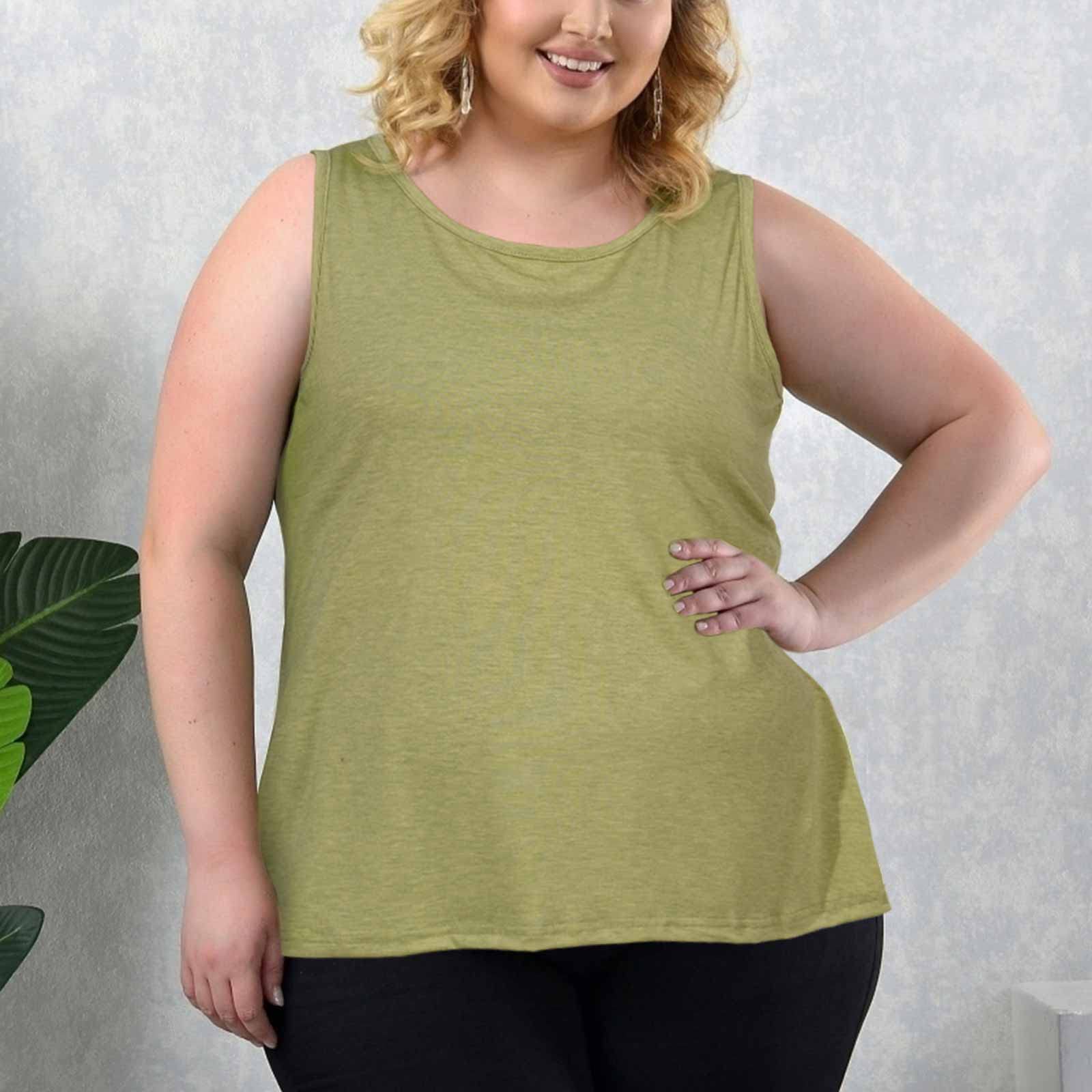 Plus Size Tank Tops for Women Summer Sleeveless T-Shirts Loose-Green - Moon Wood