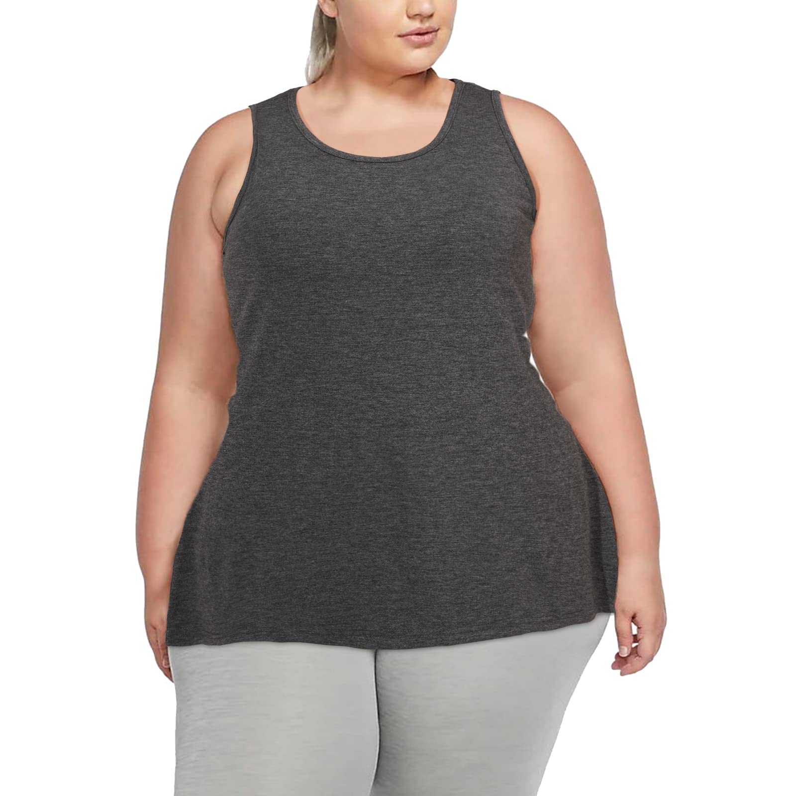 Plus Size Tank Tops for Women Summer Sleeveless T-Shirts Loose-Grey - Moon Wood