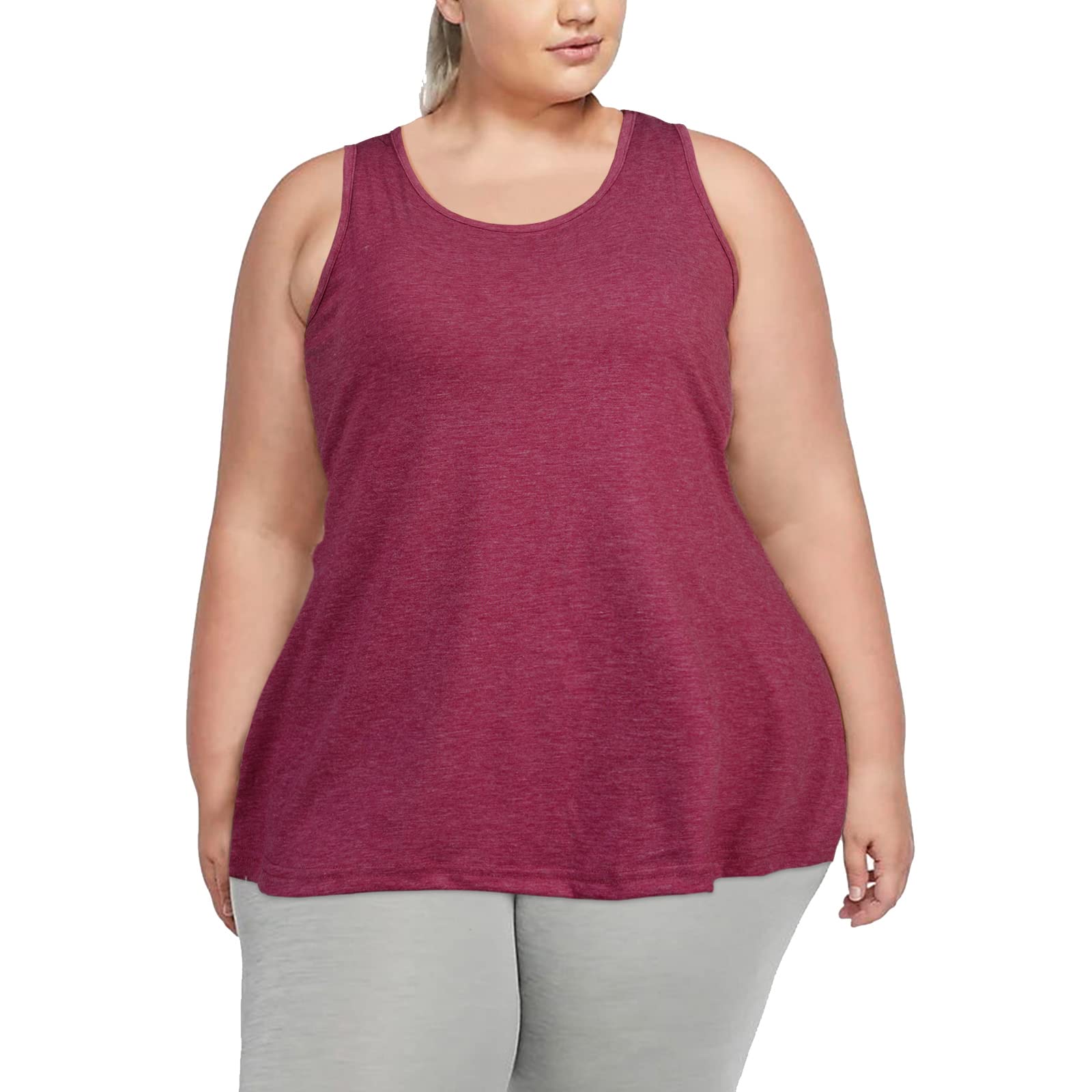 Plus Size Tank Tops for Women Summer Sleeveless T-Shirts Loose-Wine Red - Moon Wood