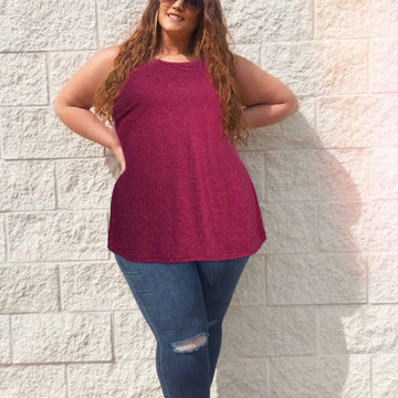 Plus Size Tank Tops for Women Summer Sleeveless T-Shirts Loose-Wine Red