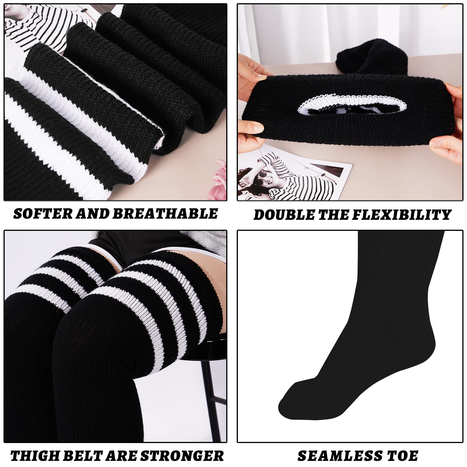Plus Size Thigh High Socks Striped- Black & White - Moon Wood