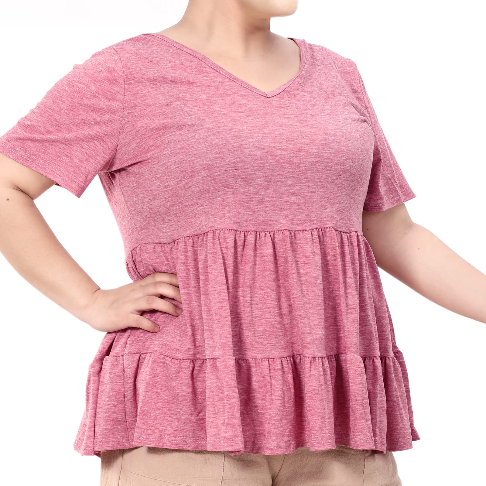 Plus Size Tops V-Neck Shirts Summer Tunic Solid XL-5X-Pink - Moon Wood