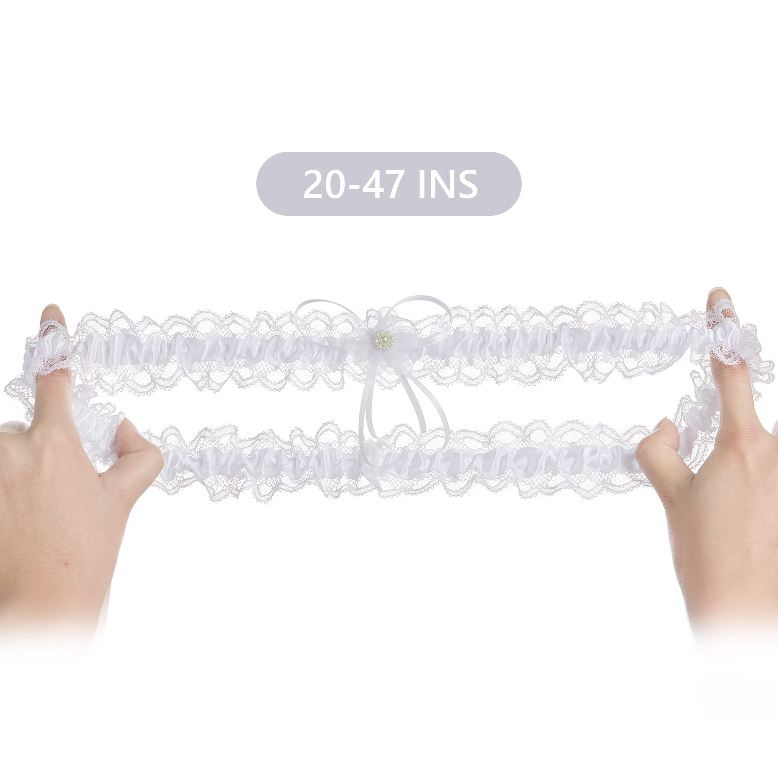 Plus Size Wedding Garters with Elastic Band-White Plus Size Wedding Garters with Elastic Band-White