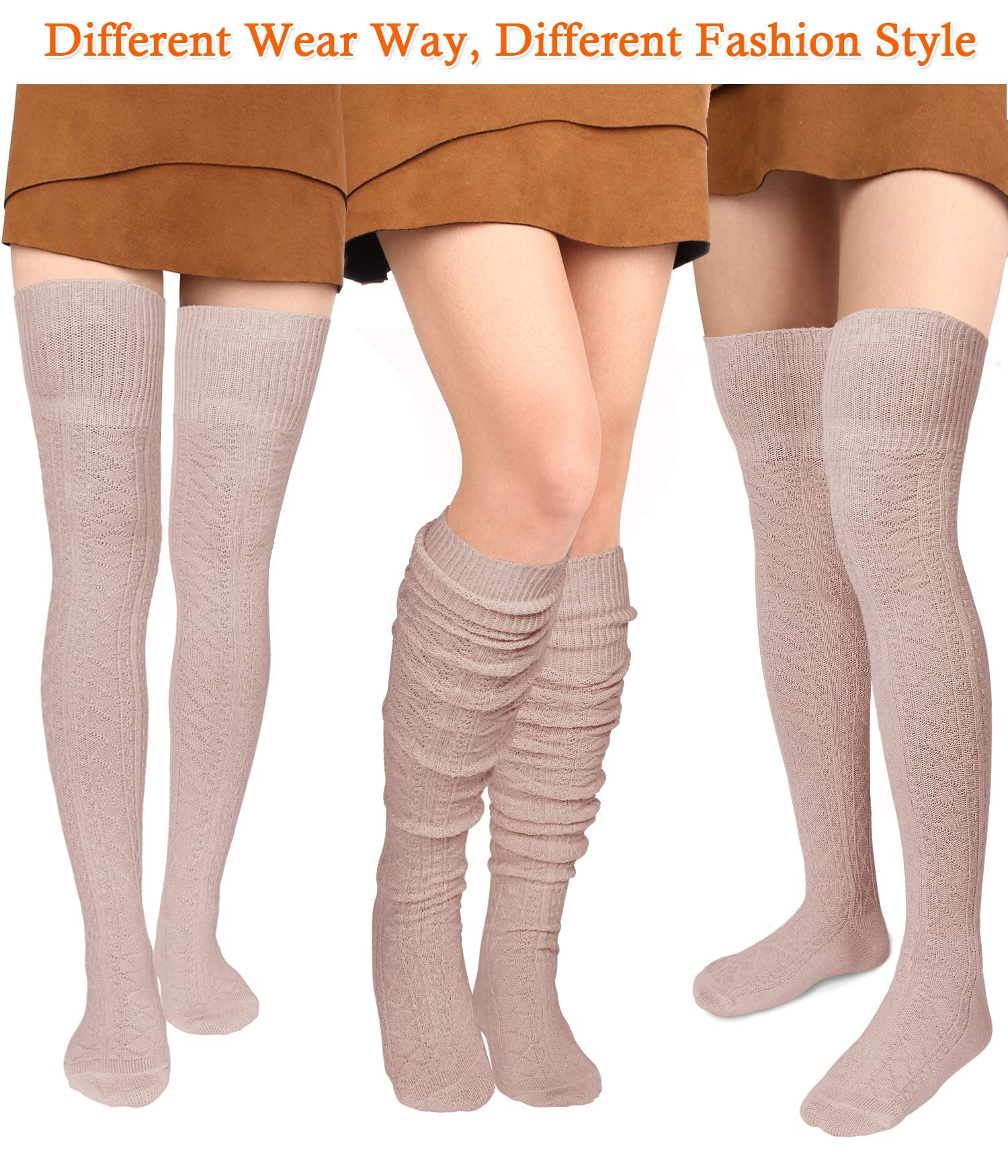 Thigh High Socks Boot Sock Women-Beige - Moon Wood