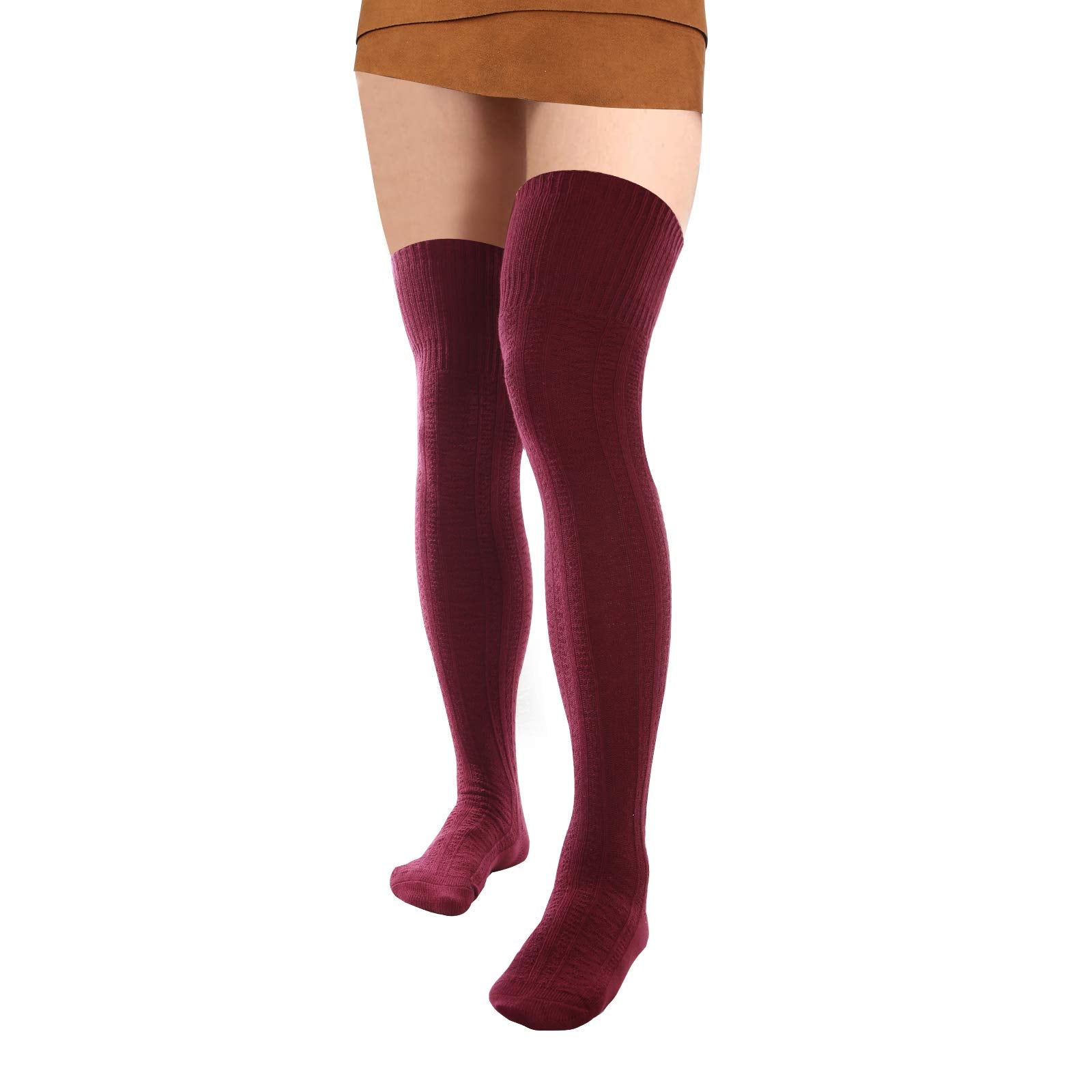 Thigh High Socks Boot Sock Women-Burgundy - Moon Wood