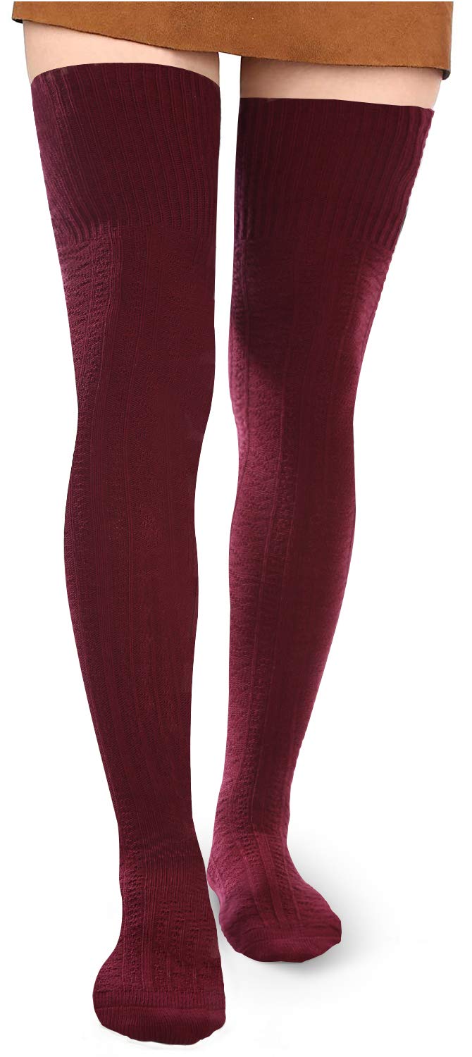 Thigh High Socks Boot Sock Women-Burgundy丨Moon Wood