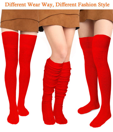 Thigh High Socks Boot Sock Women-Christmas Red