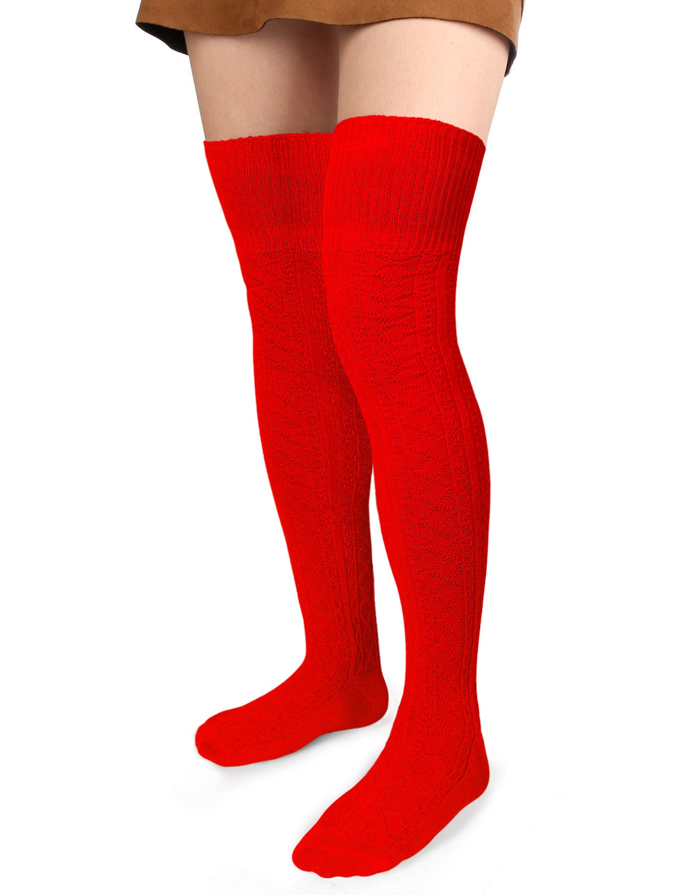 Thigh High Socks Boot Sock Women-Christmas Red - Moon Wood