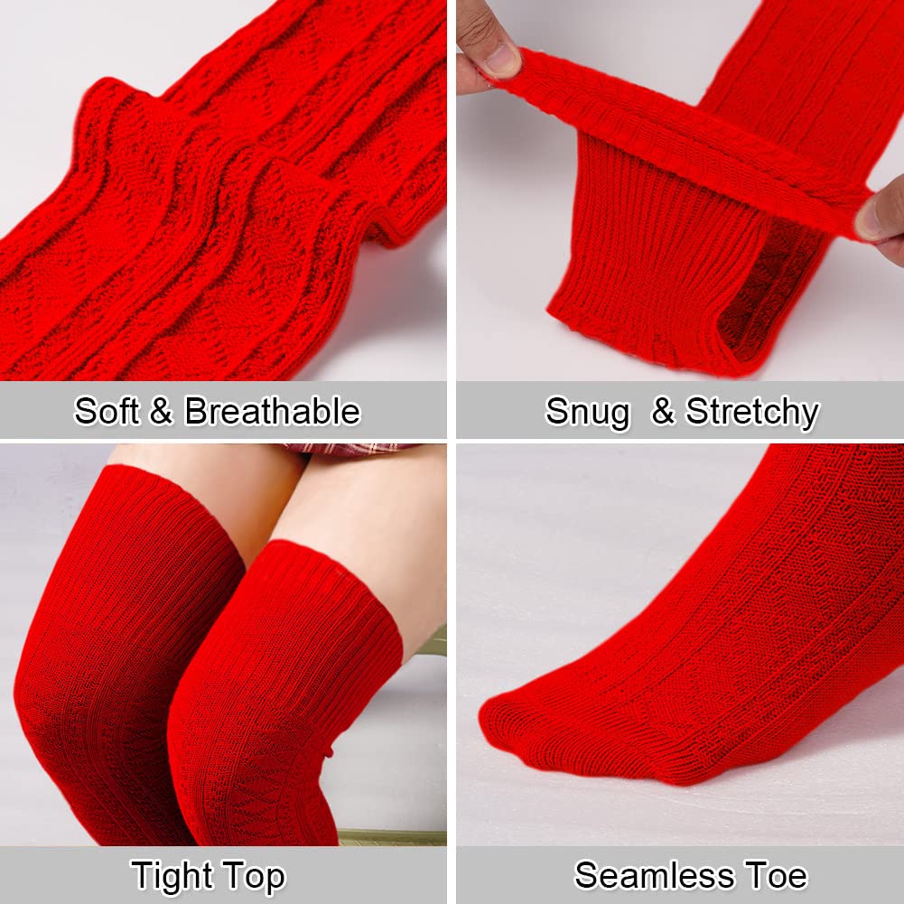 Thigh High Socks Boot Sock Women-Christmas Red丨Moon Wood