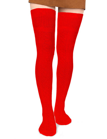 Thigh High Socks Boot Sock Women-Christmas Red - Moon Wood