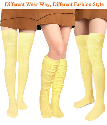 Thigh High Socks Boot Sock Women-Cream Yellow