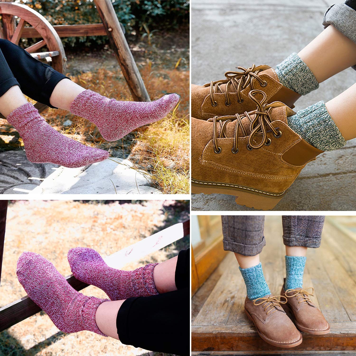 Warm Vintage Thick Knit Wool Crew Socks 5 Pack - Moon Wood