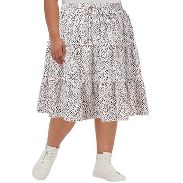 Women's Plus Size Summer High Waistd Midi-Skirts-Black and White