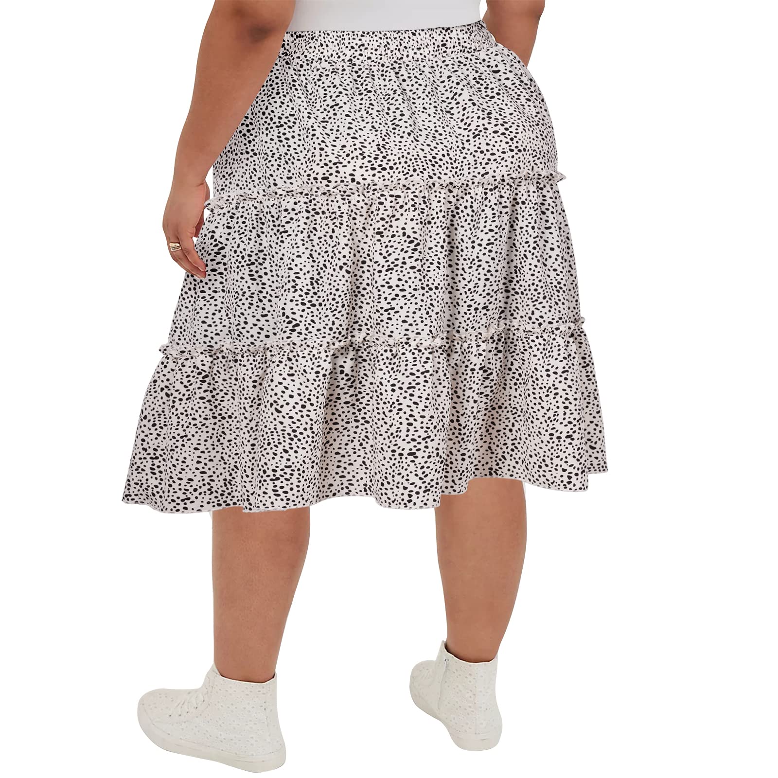 Women's Plus Size Summer High Waistd Midi-Skirts-black and white - Moon Wood