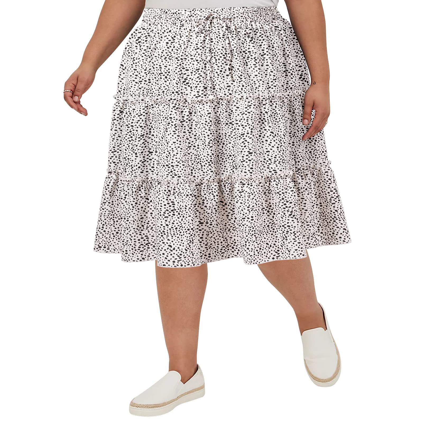Women's Plus Size Summer High Waistd Midi-Skirts-black and white - Moon Wood