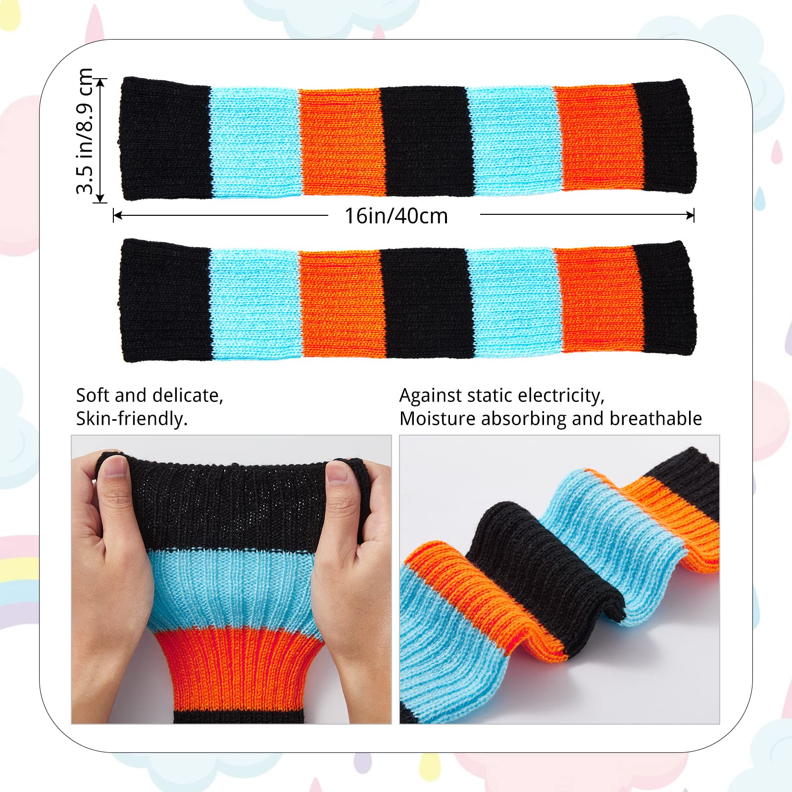 Womens Leg Warmers Neon Knitted for 80s Party Sports Yoga-Black & Blue & Bright Orange - Moon Wood