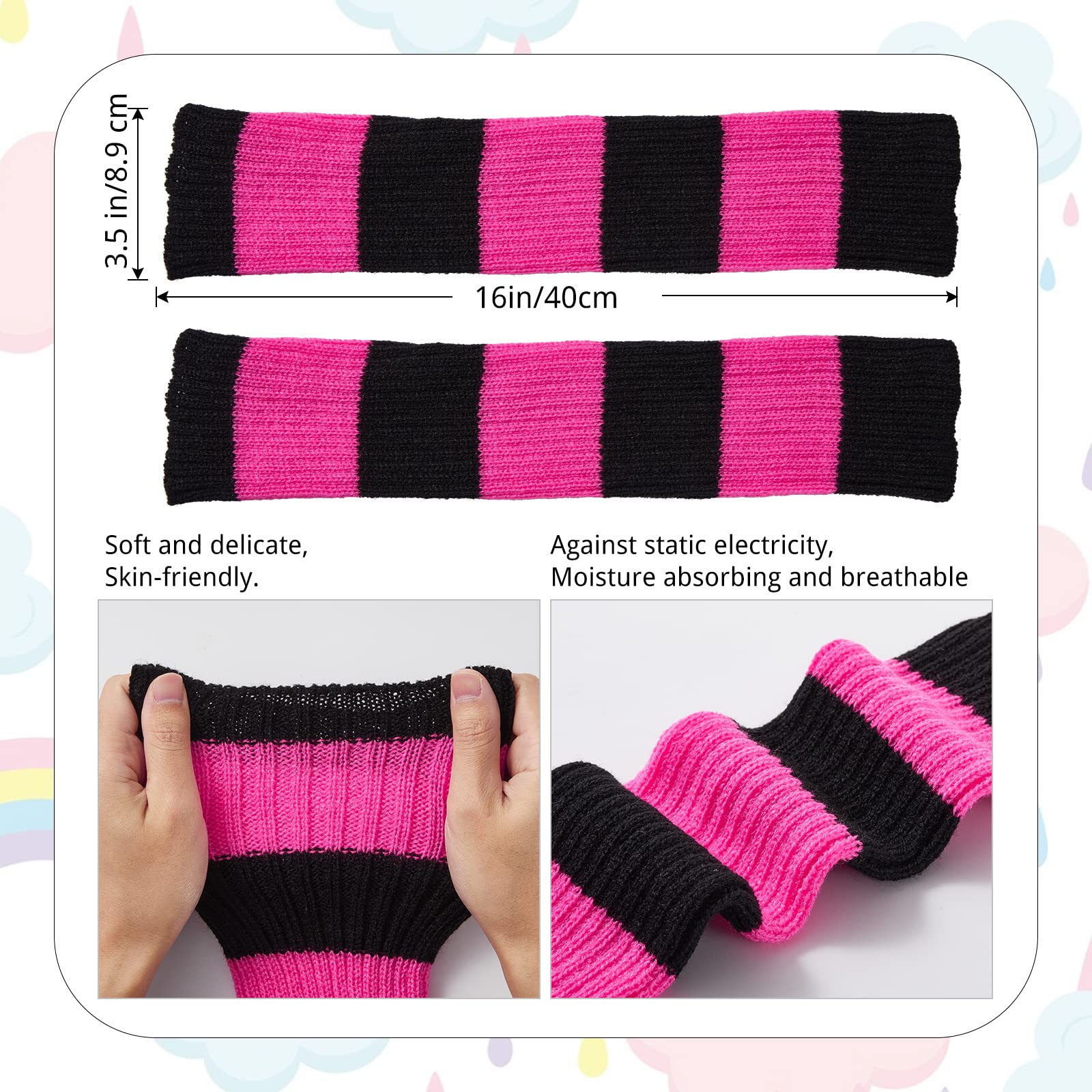 Womens Leg Warmers Neon Knitted for 80s Party Sports Yoga-Black & Bubble Gum Pink - Moon Wood