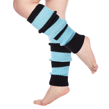 Womens Leg Warmers Neon Knitted for 80s Party Sports Yoga-Black & Dark Blue - Moon Wood
