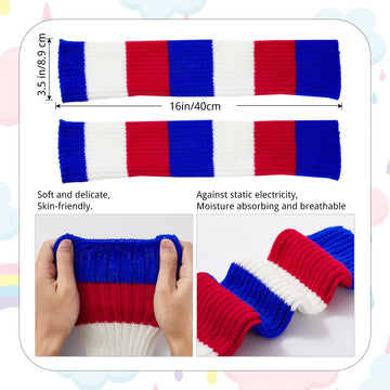 Womens Leg Warmers Neon Knitted for 80s Party Sports Yoga-Blue & Red & White
