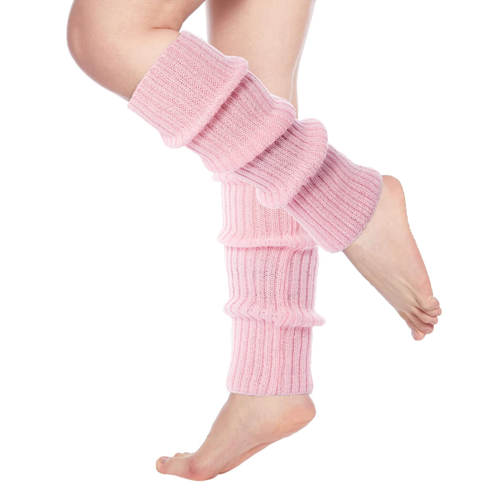Womens Leg Warmers Neon Knitted for 80s Party Sports Yoga-Bubble Gum Pink - Moon Wood