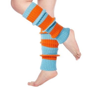 Womens Leg Warmers Neon Knitted for 80s Party Sports Yoga-Dark Blue & Bright Orange - Moon Wood