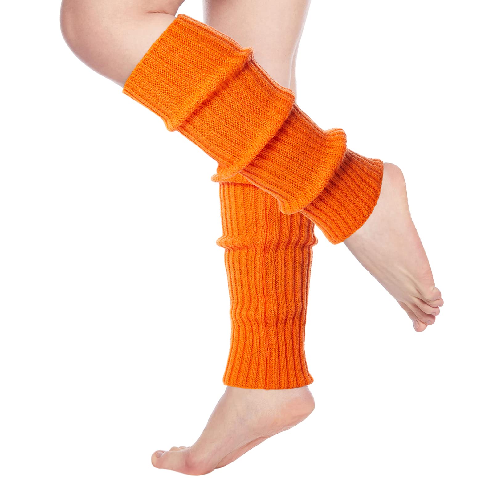 Womens Leg Warmers Neon Knitted for 80s Party Sports Yoga-Halloween pumpkin - Moon Wood