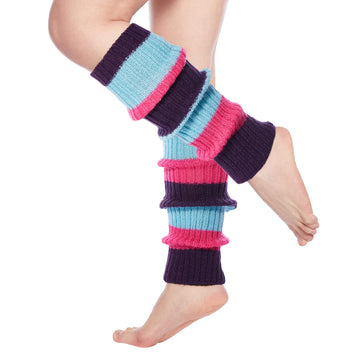 Womens Leg Warmers Neon Knitted for 80s Party Sports Yoga-Purple & Rose & Blue - Moon Wood