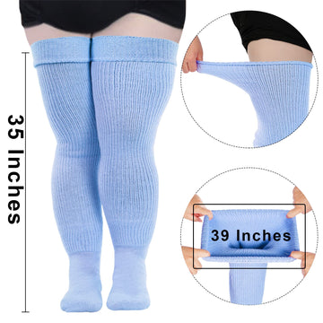 Womens Plus Size Thigh High Socks- Baby Blue - Moon Wood