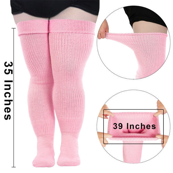 Womens Plus Size Thigh High Socks-Baby Pink丨Moon Wood