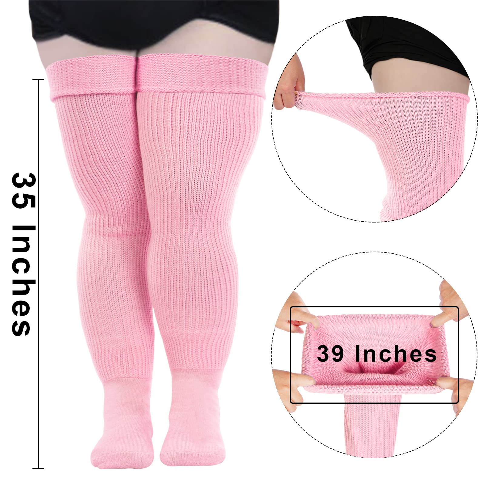 Womens Plus Size Thigh High Socks- Baby Pink - Moon Wood