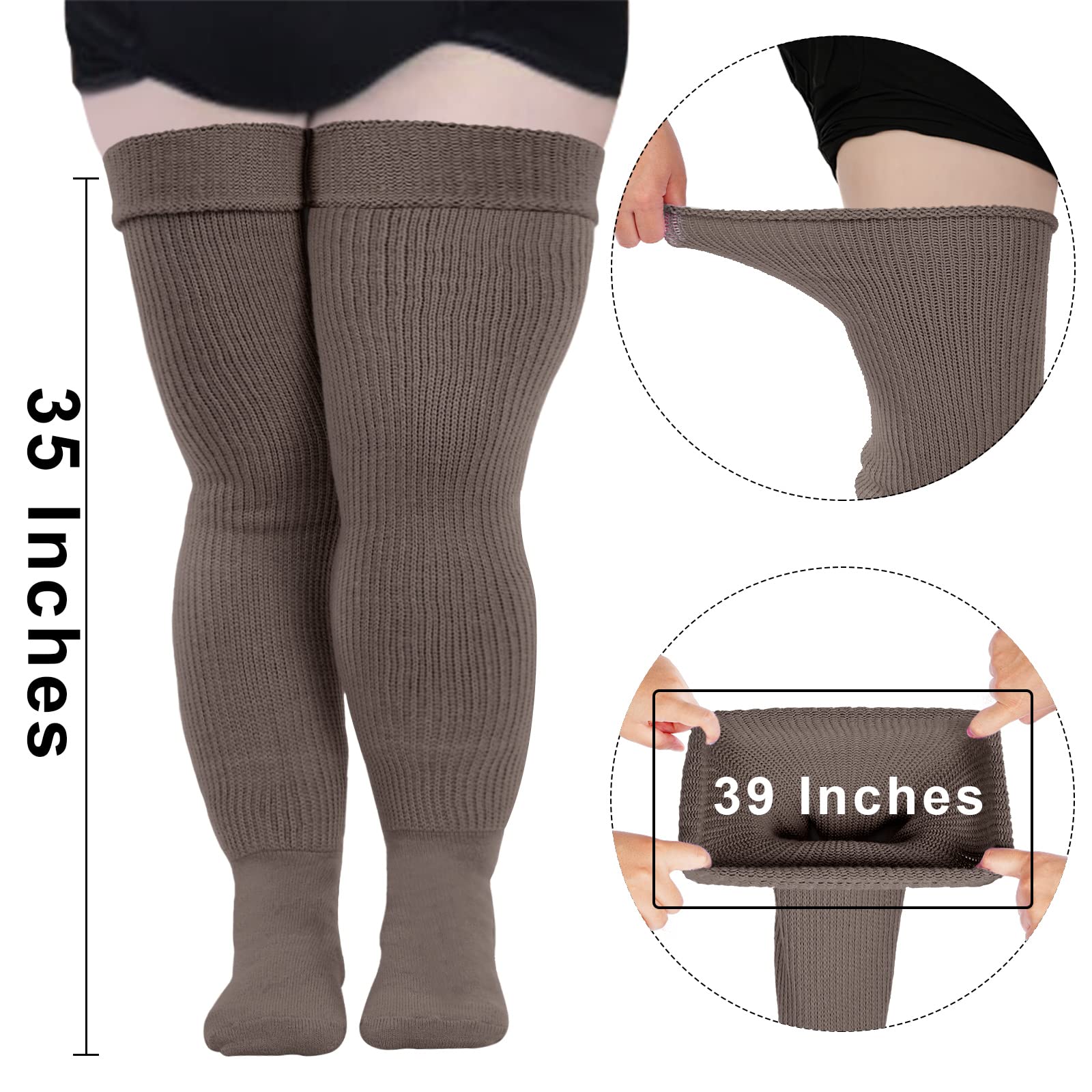 Womens Plus Size Thigh High Socks-Bean Paste丨Moon Wood