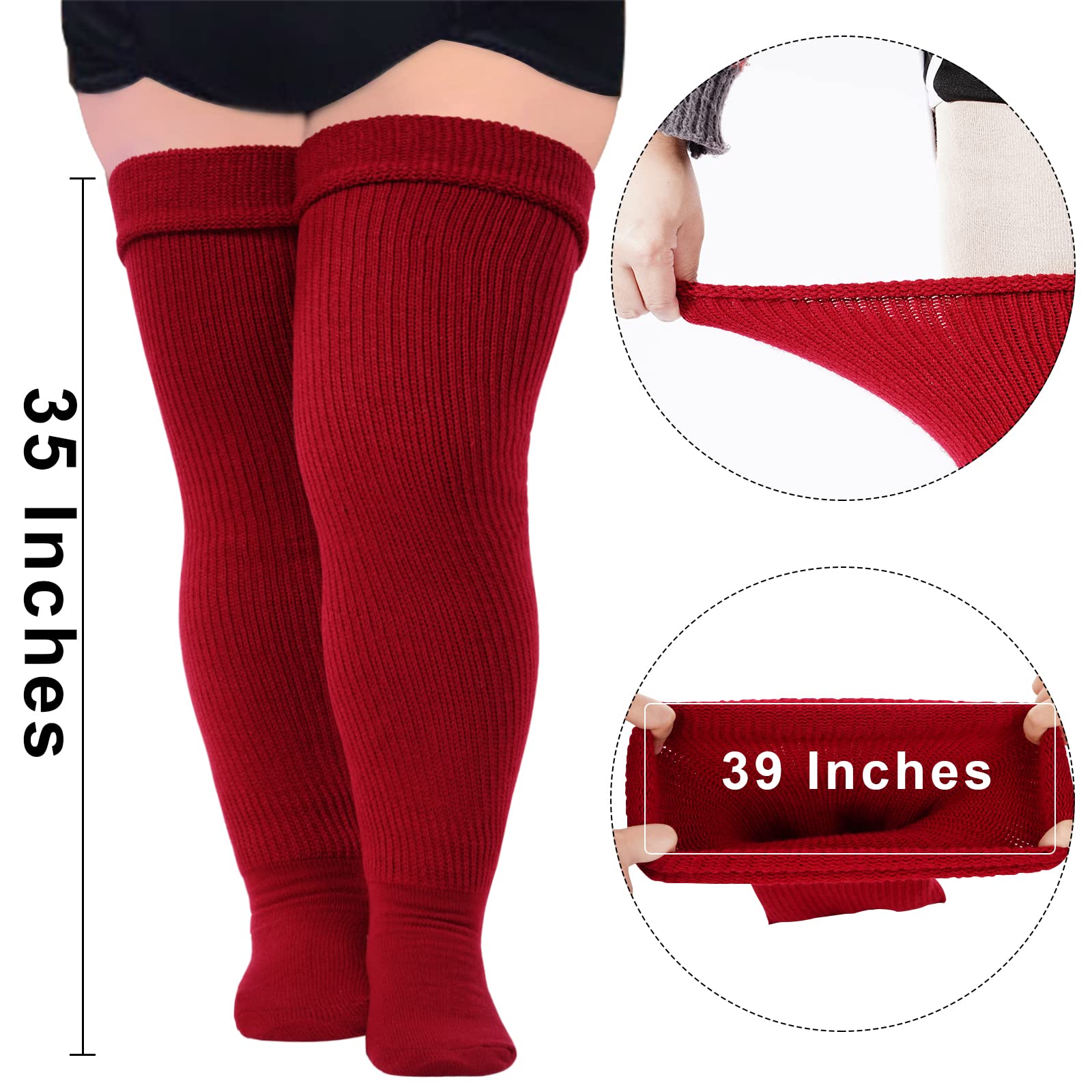 Womens Plus Size Thigh High Socks-Burgundy Wine - Moon Wood