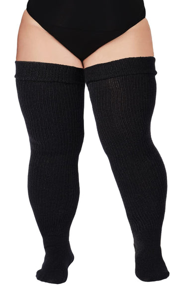 Womens Plus Size Thigh High Socks-Class Black