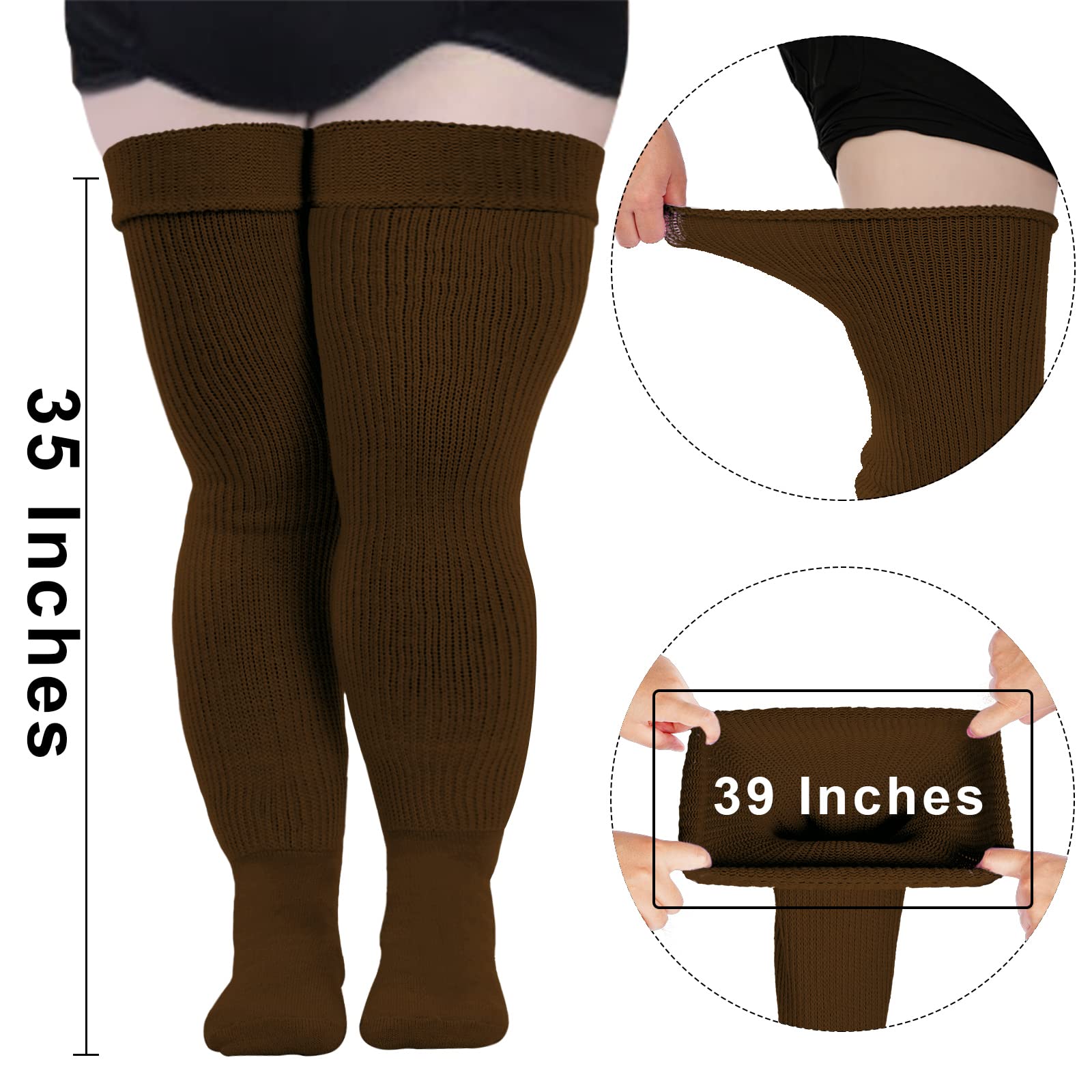 Womens Plus Size Thigh High Socks-Coffee - Moon Wood