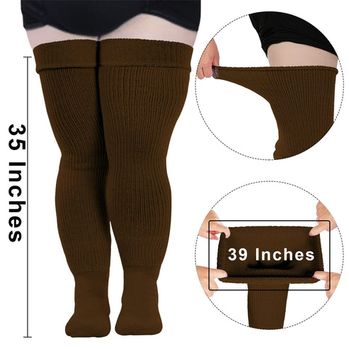 Womens Plus Size Thigh High Socks-Coffee丨Moon Wood