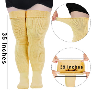 Womens Plus Size Thigh High Socks-Cream Yellow
