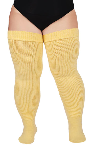 Womens Plus Size Thigh High Socks-Cream Yellow - Moon Wood