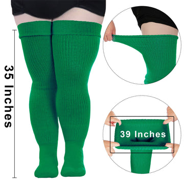 Womens Plus Size Thigh High Socks-Emerald Green
