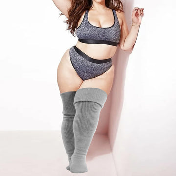 Womens Plus Size Thigh High Socks-Grey - Moon Wood